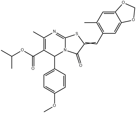 isopropyl 5-(4-methoxyphenyl)-7-methyl-2-[(6-methyl-1,3-benzodioxol-5-yl)methylene]-3-oxo-2,3-dihydro-5H-[1,3]thiazolo[3,2-a]pyrimidine-6-carboxylate 구조식 이미지