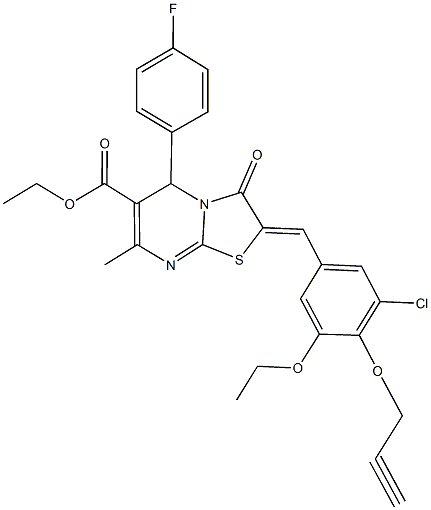 ethyl 2-[3-chloro-5-ethoxy-4-(2-propynyloxy)benzylidene]-5-(4-fluorophenyl)-7-methyl-3-oxo-2,3-dihydro-5H-[1,3]thiazolo[3,2-a]pyrimidine-6-carboxylate 구조식 이미지