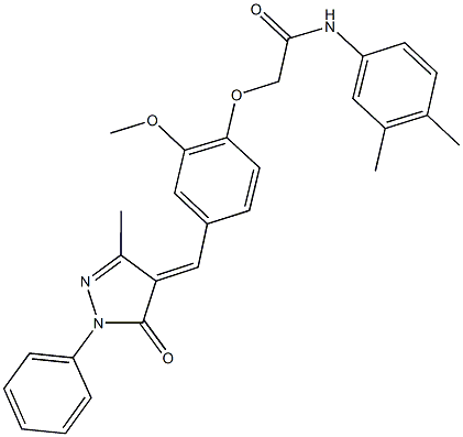 N-(3,4-dimethylphenyl)-2-{2-methoxy-4-[(3-methyl-5-oxo-1-phenyl-1,5-dihydro-4H-pyrazol-4-ylidene)methyl]phenoxy}acetamide 구조식 이미지