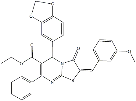 ethyl 5-(1,3-benzodioxol-5-yl)-2-(3-methoxybenzylidene)-3-oxo-7-phenyl-2,3-dihydro-5H-[1,3]thiazolo[3,2-a]pyrimidine-6-carboxylate Structure
