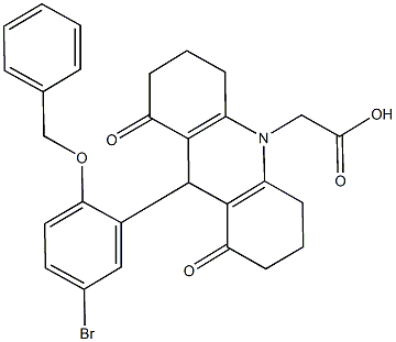 (9-[2-(benzyloxy)-5-bromophenyl]-1,8-dioxo-2,3,4,5,6,7,8,9-octahydro-10(1H)-acridinyl)acetic acid 구조식 이미지