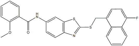 N-(2-{[(4-fluoro-1-naphthyl)methyl]sulfanyl}-1,3-benzothiazol-6-yl)-2-methoxybenzamide 구조식 이미지