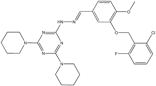 3-[(2-chloro-6-fluorobenzyl)oxy]-4-methoxybenzaldehyde [4,6-di(1-piperidinyl)-1,3,5-triazin-2-yl]hydrazone Structure