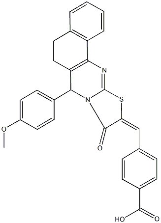 4-[(7-(4-methoxyphenyl)-9-oxo-5,7-dihydro-6H-benzo[h][1,3]thiazolo[2,3-b]quinazolin-10(9H)-ylidene)methyl]benzoic acid 구조식 이미지