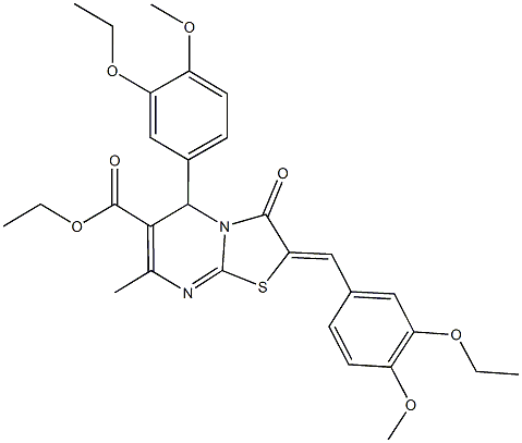 ethyl 2-(3-ethoxy-4-methoxybenzylidene)-5-(3-ethoxy-4-methoxyphenyl)-7-methyl-3-oxo-2,3-dihydro-5H-[1,3]thiazolo[3,2-a]pyrimidine-6-carboxylate 구조식 이미지