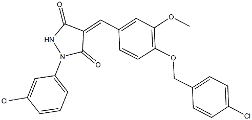4-{4-[(4-chlorobenzyl)oxy]-3-methoxybenzylidene}-1-(3-chlorophenyl)-3,5-pyrazolidinedione 구조식 이미지