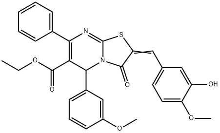 ethyl 2-(3-hydroxy-4-methoxybenzylidene)-5-(3-methoxyphenyl)-3-oxo-7-phenyl-2,3-dihydro-5H-[1,3]thiazolo[3,2-a]pyrimidine-6-carboxylate Structure