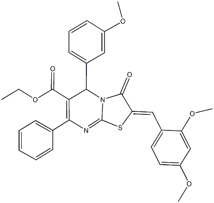 ethyl 2-(2,4-dimethoxybenzylidene)-5-(3-methoxyphenyl)-3-oxo-7-phenyl-2,3-dihydro-5H-[1,3]thiazolo[3,2-a]pyrimidine-6-carboxylate Structure