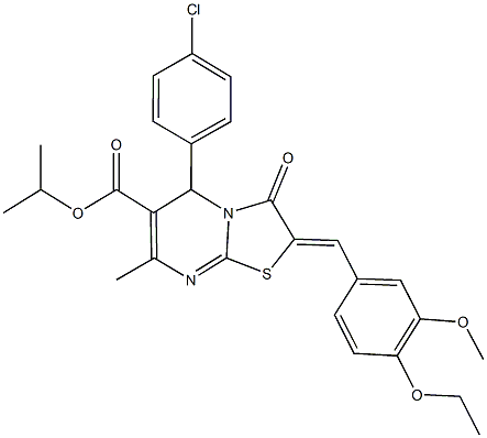 isopropyl 5-(4-chlorophenyl)-2-(4-ethoxy-3-methoxybenzylidene)-7-methyl-3-oxo-2,3-dihydro-5H-[1,3]thiazolo[3,2-a]pyrimidine-6-carboxylate Structure