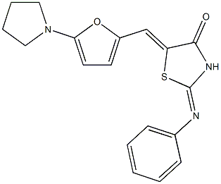 2-(phenylimino)-5-{[5-(1-pyrrolidinyl)-2-furyl]methylene}-1,3-thiazolidin-4-one 구조식 이미지