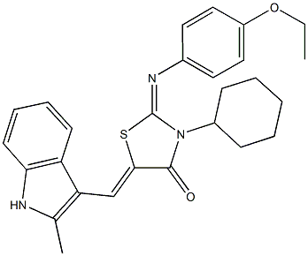 3-cyclohexyl-2-[(4-ethoxyphenyl)imino]-5-[(2-methyl-1H-indol-3-yl)methylene]-1,3-thiazolidin-4-one 구조식 이미지