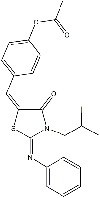 4-{[3-isobutyl-4-oxo-2-(phenylimino)-1,3-thiazolidin-5-ylidene]methyl}phenyl acetate Structure