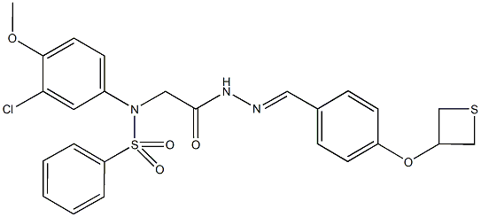 N-(3-chloro-4-methoxyphenyl)-N-(2-oxo-2-{2-[4-(3-thietanyloxy)benzylidene]hydrazino}ethyl)benzenesulfonamide 구조식 이미지