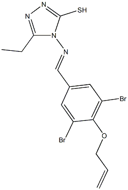 4-{[4-(allyloxy)-3,5-dibromobenzylidene]amino}-5-ethyl-4H-1,2,4-triazol-3-yl hydrosulfide Structure