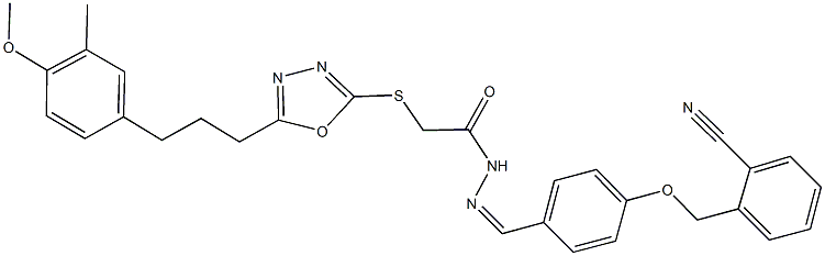 N'-{4-[(2-cyanobenzyl)oxy]benzylidene}-2-({5-[3-(4-methoxy-3-methylphenyl)propyl]-1,3,4-oxadiazol-2-yl}sulfanyl)acetohydrazide 구조식 이미지