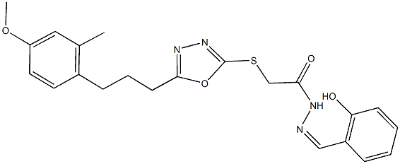 N'-(2-hydroxybenzylidene)-2-({5-[3-(4-methoxy-2-methylphenyl)propyl]-1,3,4-oxadiazol-2-yl}sulfanyl)acetohydrazide 구조식 이미지