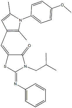 3-isobutyl-5-{[1-(4-methoxyphenyl)-2,5-dimethyl-1H-pyrrol-3-yl]methylene}-2-(phenylimino)-1,3-thiazolidin-4-one Structure