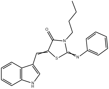 3-butyl-5-(1H-indol-3-ylmethylene)-2-(phenylimino)-1,3-thiazolidin-4-one 구조식 이미지