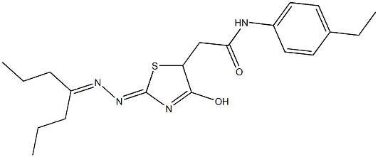 N-(4-ethylphenyl)-2-{4-hydroxy-2-[(1-propylbutylidene)hydrazono]-2,5-dihydro-1,3-thiazol-5-yl}acetamide Structure