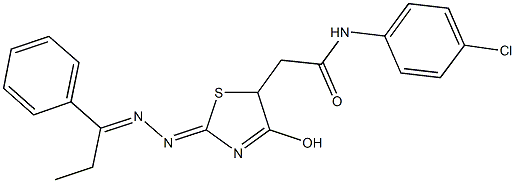 N-(4-chlorophenyl)-2-{4-hydroxy-2-[(1-phenylpropylidene)hydrazono]-2,5-dihydro-1,3-thiazol-5-yl}acetamide 구조식 이미지