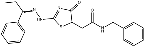 N-benzyl-2-{4-hydroxy-2-[(1-phenylpropylidene)hydrazono]-2,5-dihydro-1,3-thiazol-5-yl}acetamide 구조식 이미지