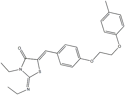 3-ethyl-2-(ethylimino)-5-{4-[2-(4-methylphenoxy)ethoxy]benzylidene}-1,3-thiazolidin-4-one 구조식 이미지
