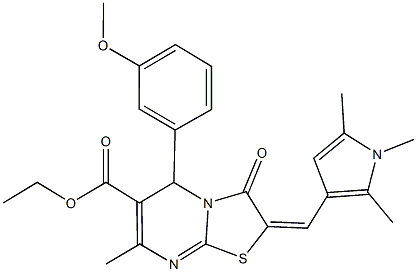 ethyl 5-(3-methoxyphenyl)-7-methyl-3-oxo-2-[(1,2,5-trimethyl-1H-pyrrol-3-yl)methylene]-2,3-dihydro-5H-[1,3]thiazolo[3,2-a]pyrimidine-6-carboxylate 구조식 이미지