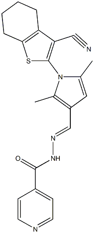 N'-{[1-(3-cyano-4,5,6,7-tetrahydro-1-benzothien-2-yl)-2,5-dimethyl-1H-pyrrol-3-yl]methylene}isonicotinohydrazide 구조식 이미지