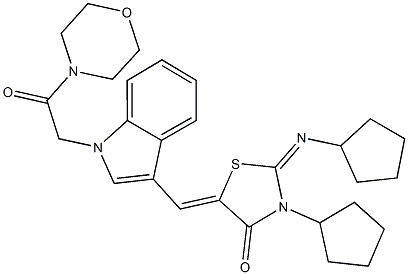 3-cyclopentyl-2-(cyclopentylimino)-5-({1-[2-(4-morpholinyl)-2-oxoethyl]-1H-indol-3-yl}methylene)-1,3-thiazolidin-4-one Structure