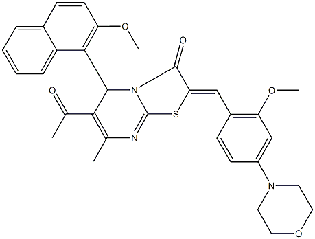 6-acetyl-2-[2-methoxy-4-(4-morpholinyl)benzylidene]-5-(2-methoxy-1-naphthyl)-7-methyl-5H-[1,3]thiazolo[3,2-a]pyrimidin-3(2H)-one 구조식 이미지