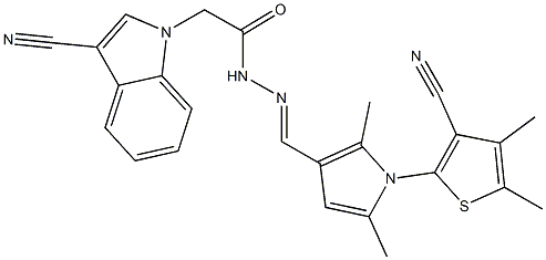 N'-{[1-(3-cyano-4,5-dimethyl-2-thienyl)-2,5-dimethyl-1H-pyrrol-3-yl]methylene}-2-(3-cyano-1H-indol-1-yl)acetohydrazide 구조식 이미지