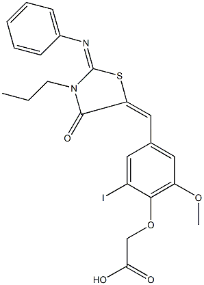 (2-iodo-6-methoxy-4-{[4-oxo-2-(phenylimino)-3-propyl-1,3-thiazolidin-5-ylidene]methyl}phenoxy)acetic acid 구조식 이미지