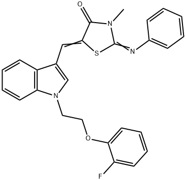 5-({1-[2-(2-fluorophenoxy)ethyl]-1H-indol-3-yl}methylene)-3-methyl-2-(phenylimino)-1,3-thiazolidin-4-one Structure