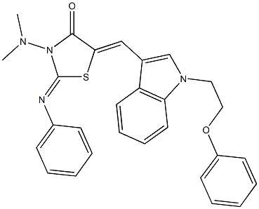 3-(dimethylamino)-5-{[1-(2-phenoxyethyl)-1H-indol-3-yl]methylene}-2-(phenylimino)-1,3-thiazolidin-4-one 구조식 이미지