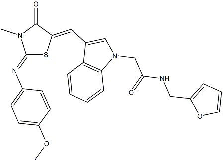 N-(2-furylmethyl)-2-[3-({2-[(4-methoxyphenyl)imino]-3-methyl-4-oxo-1,3-thiazolidin-5-ylidene}methyl)-1H-indol-1-yl]acetamide Structure