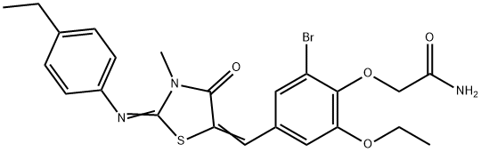 2-[2-bromo-6-ethoxy-4-({2-[(4-ethylphenyl)imino]-3-methyl-4-oxo-1,3-thiazolidin-5-ylidene}methyl)phenoxy]acetamide Structure