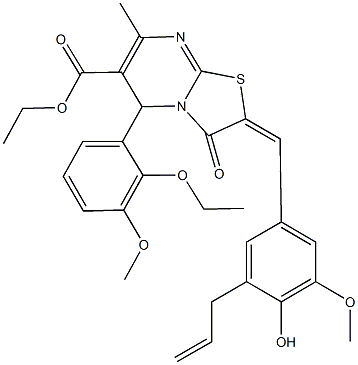 ethyl 2-(3-allyl-4-hydroxy-5-methoxybenzylidene)-5-(2-ethoxy-3-methoxyphenyl)-7-methyl-3-oxo-2,3-dihydro-5H-[1,3]thiazolo[3,2-a]pyrimidine-6-carboxylate 구조식 이미지