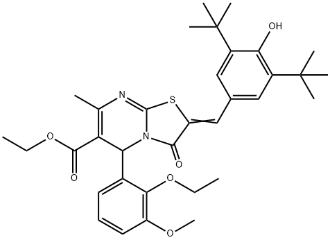 ethyl 2-(3,5-ditert-butyl-4-hydroxybenzylidene)-5-(2-ethoxy-3-methoxyphenyl)-7-methyl-3-oxo-2,3-dihydro-5H-[1,3]thiazolo[3,2-a]pyrimidine-6-carboxylate 구조식 이미지