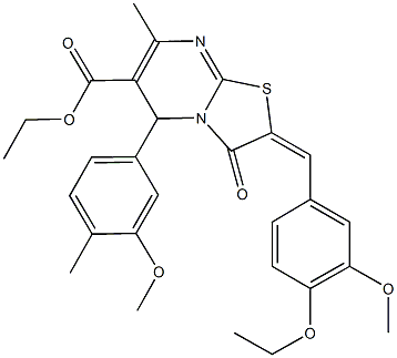 ethyl 2-(4-ethoxy-3-methoxybenzylidene)-5-(3-methoxy-4-methylphenyl)-7-methyl-3-oxo-2,3-dihydro-5H-[1,3]thiazolo[3,2-a]pyrimidine-6-carboxylate 구조식 이미지