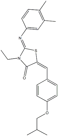 2-[(3,4-dimethylphenyl)imino]-3-ethyl-5-(4-isobutoxybenzylidene)-1,3-thiazolidin-4-one 구조식 이미지