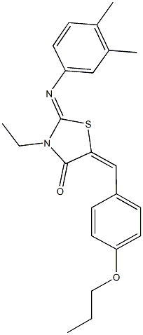 2-[(3,4-dimethylphenyl)imino]-3-ethyl-5-(4-propoxybenzylidene)-1,3-thiazolidin-4-one 구조식 이미지