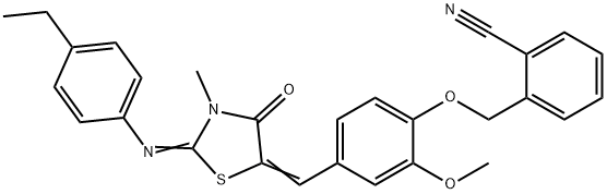 2-{[4-({2-[(4-ethylphenyl)imino]-3-methyl-4-oxo-1,3-thiazolidin-5-ylidene}methyl)-2-methoxyphenoxy]methyl}benzonitrile Structure