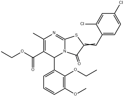 ethyl 2-(2,4-dichlorobenzylidene)-5-(2-ethoxy-3-methoxyphenyl)-7-methyl-3-oxo-2,3-dihydro-5H-[1,3]thiazolo[3,2-a]pyrimidine-6-carboxylate 구조식 이미지