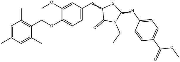 methyl 4-({3-ethyl-5-[4-(mesitylmethoxy)-3-methoxybenzylidene]-4-oxo-1,3-thiazolidin-2-ylidene}amino)benzoate Structure