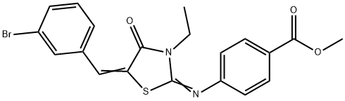 methyl 4-{[5-(3-bromobenzylidene)-3-ethyl-4-oxo-1,3-thiazolidin-2-ylidene]amino}benzoate Structure