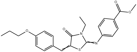 methyl 4-{[3-ethyl-4-oxo-5-(4-propoxybenzylidene)-1,3-thiazolidin-2-ylidene]amino}benzoate 구조식 이미지