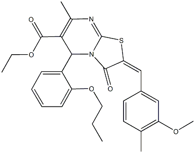 ethyl 2-(3-methoxy-4-methylbenzylidene)-7-methyl-3-oxo-5-(2-propoxyphenyl)-2,3-dihydro-5H-[1,3]thiazolo[3,2-a]pyrimidine-6-carboxylate 구조식 이미지