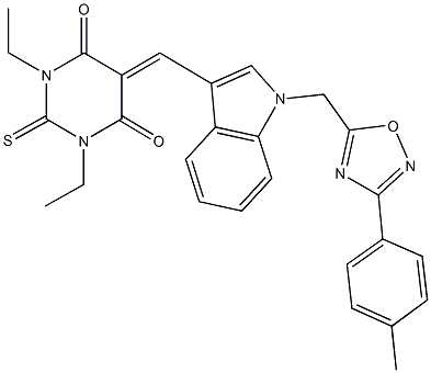 1,3-diethyl-5-[(1-{[3-(4-methylphenyl)-1,2,4-oxadiazol-5-yl]methyl}-1H-indol-3-yl)methylene]-2-thioxodihydro-4,6(1H,5H)-pyrimidinedione Structure