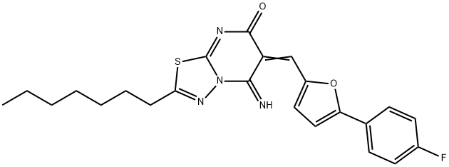 6-{[5-(4-fluorophenyl)-2-furyl]methylene}-2-heptyl-5-imino-5,6-dihydro-7H-[1,3,4]thiadiazolo[3,2-a]pyrimidin-7-one 구조식 이미지