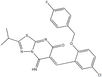 6-{5-chloro-2-[(4-fluorobenzyl)oxy]benzylidene}-5-imino-2-isopropyl-5,6-dihydro-7H-[1,3,4]thiadiazolo[3,2-a]pyrimidin-7-one Structure